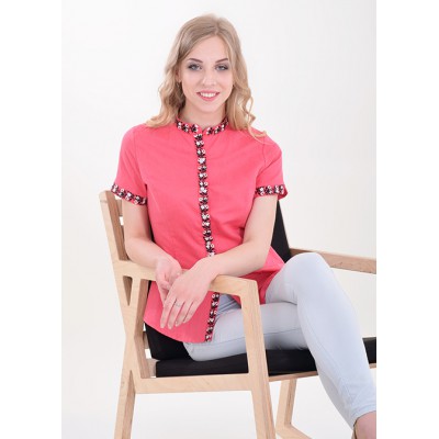 Embroidered blouse "Daisy" Coral